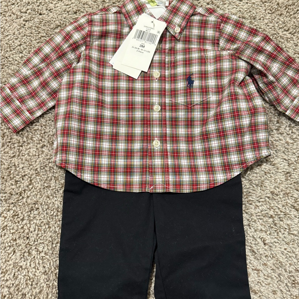 Ralph Lauren Red and Green Plaid Kids Button Down Shirt